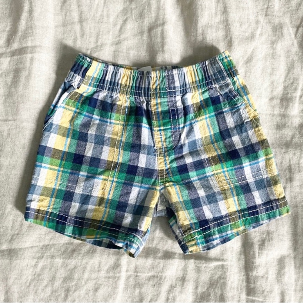 Carter’s Blue Plaid Baby Boy Summer Preppy Cotton Shorts 6 Months Blue Green